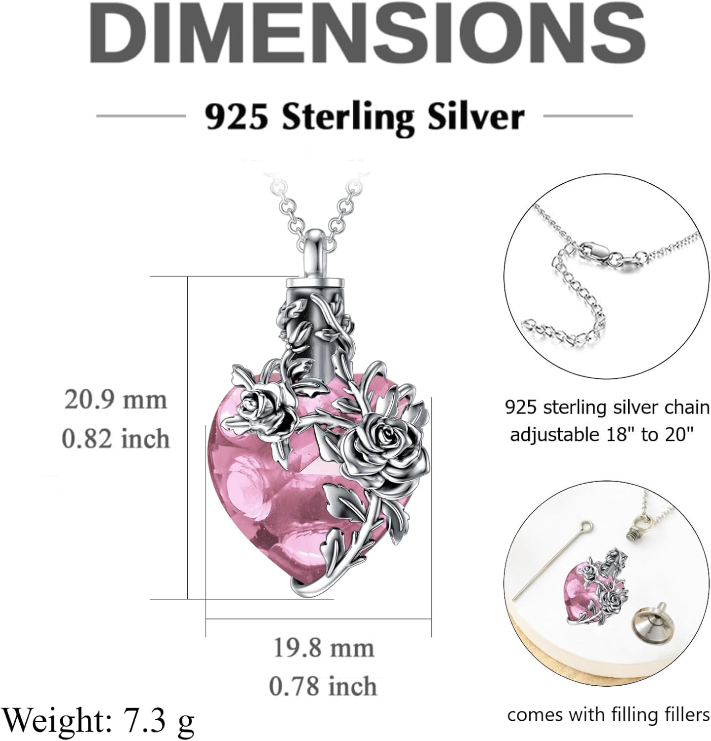PELOVNY Rose Necklace 925 Sterling Silver Crystal Heart Urn Necklaces for Ashes Memorial Cremation Jewelry for Women Mom Grandma Wife Her - Image 6