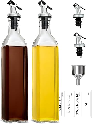 Umi 2 Pack Olive Oil Dispenser Bottle for Kitchen, 500ml | Clear Glass Oil Olive Bottle, Oil & Vinegar Dispenser Set with Funnels and Tags