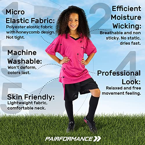 Pairformance Boys Soccer Jerseys Sports Team Training Uniform Girls Age 6-12 Youth Shirts And Shorts Set Indoor Soccer (Dark Pink, Small) #TOP4
