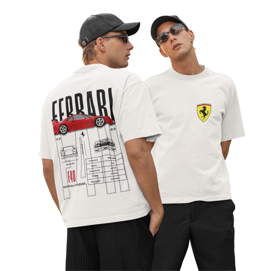 Oversized FerrariF40 Super Car Collection Cotton Graphic Print Shoulder T-Shirt for Men and Women