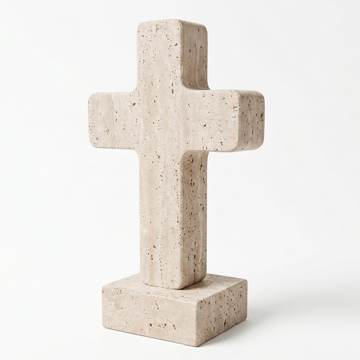 Natural Travertine Cross Decor, Standing Christian Stone Cross for Home
