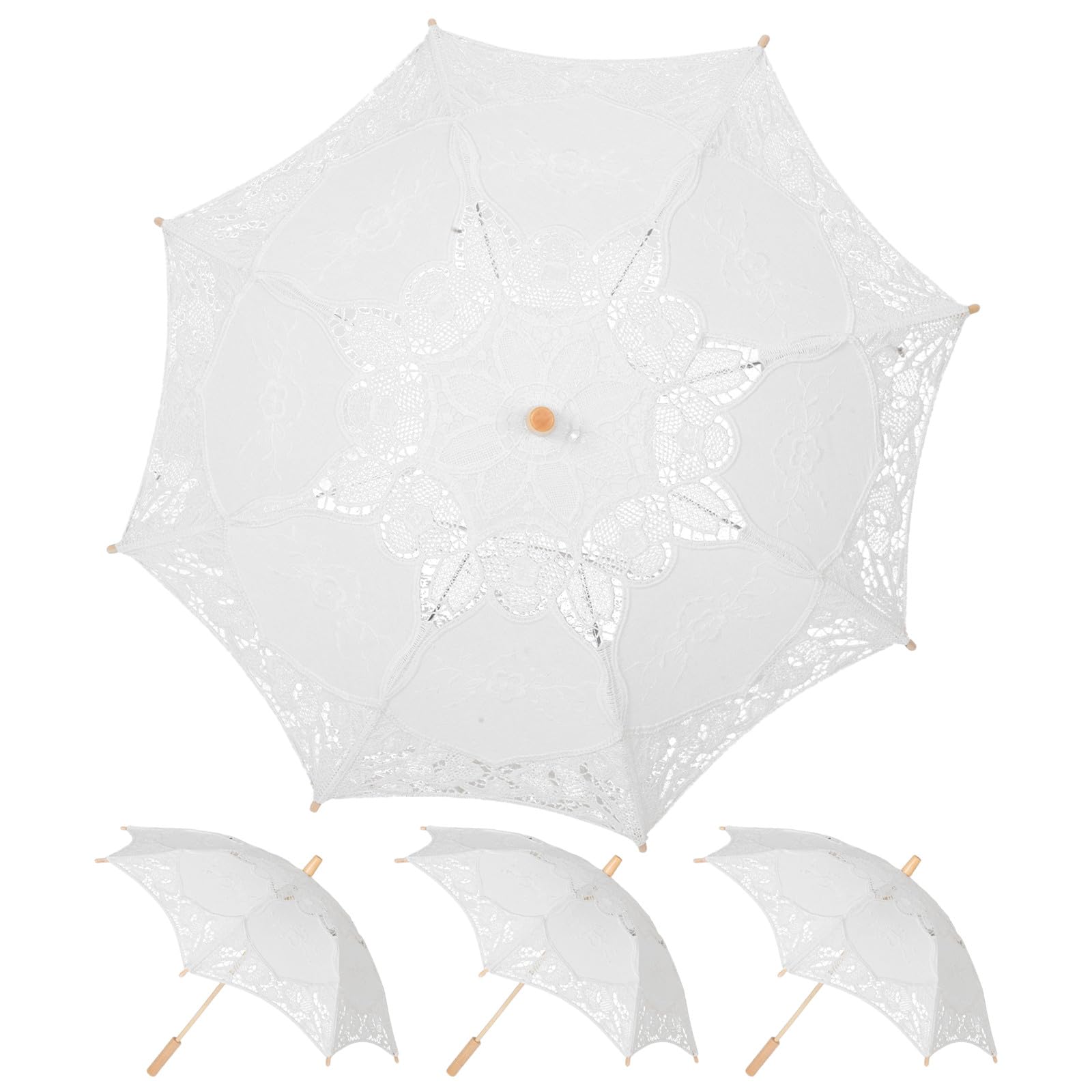 4-częściowy biały koronkowy parasol - ślubny, koronkowy parasol ślubny w stylu vintage - 24-calowy romantyczny biały do ochrony przed słońcem, zdjęcia ślubne