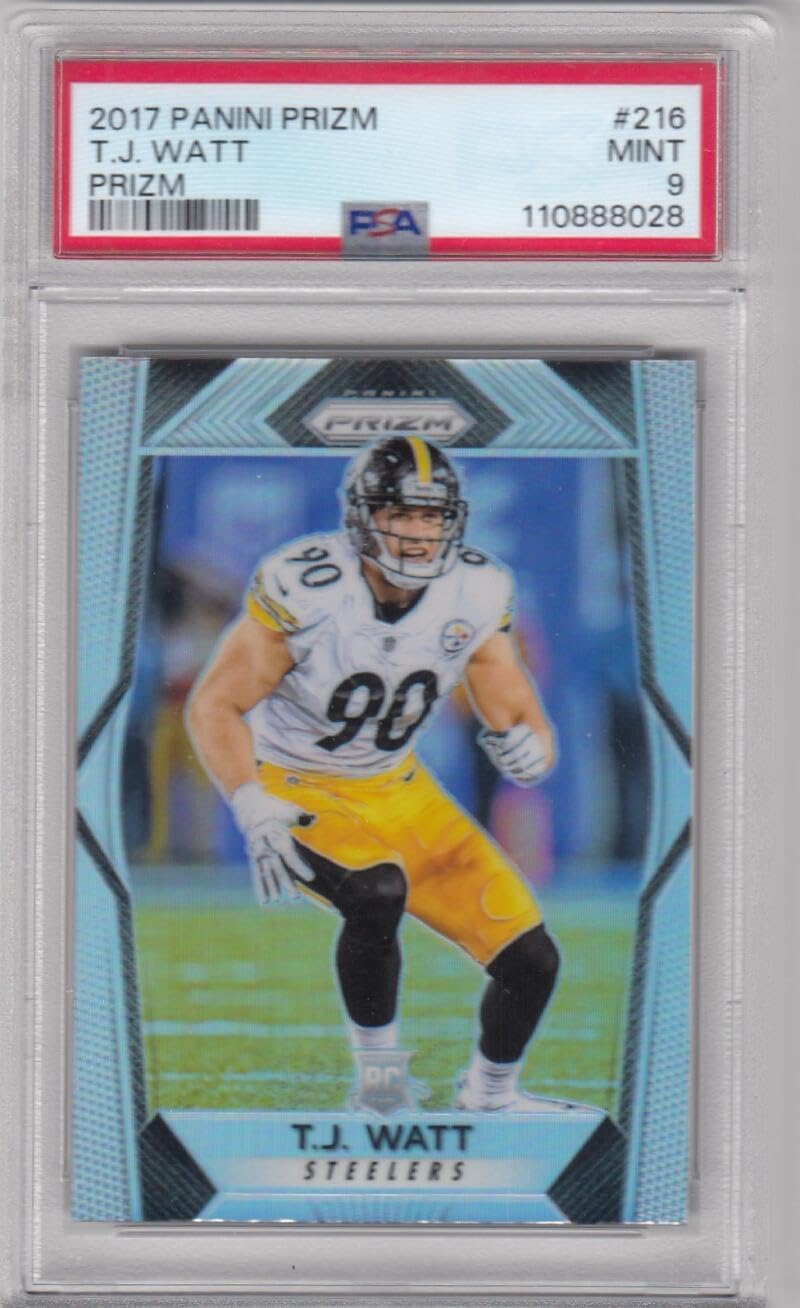Football Trading Card 2017 Panini Prizm #216 T.J. Watt PSA 9 MINT RC Rookie Steelers