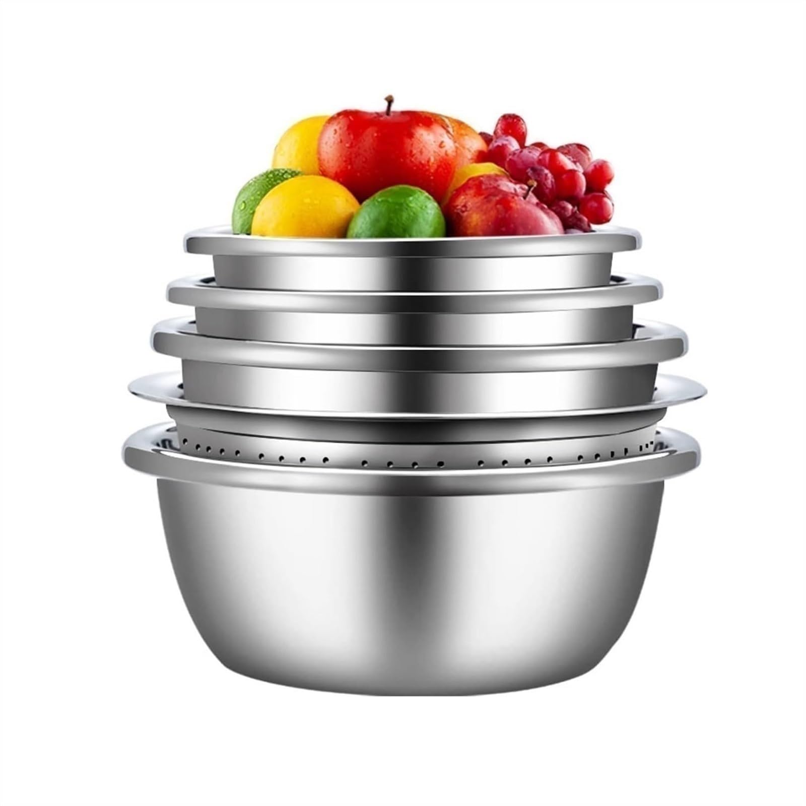 CambOs Cooking Baking Serving Trays Mixing Bowls Pots Pans Soup Bowls 304 Stainless Steel Nesting Storage Bowls 5 Piece Set Diameter 26-32cm