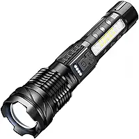 Lanterna Tática LED Recarregável USB Cor Preto Super Potente com Zoom Profissional de Luz Forte do Mundo Militar Pesca Portátil