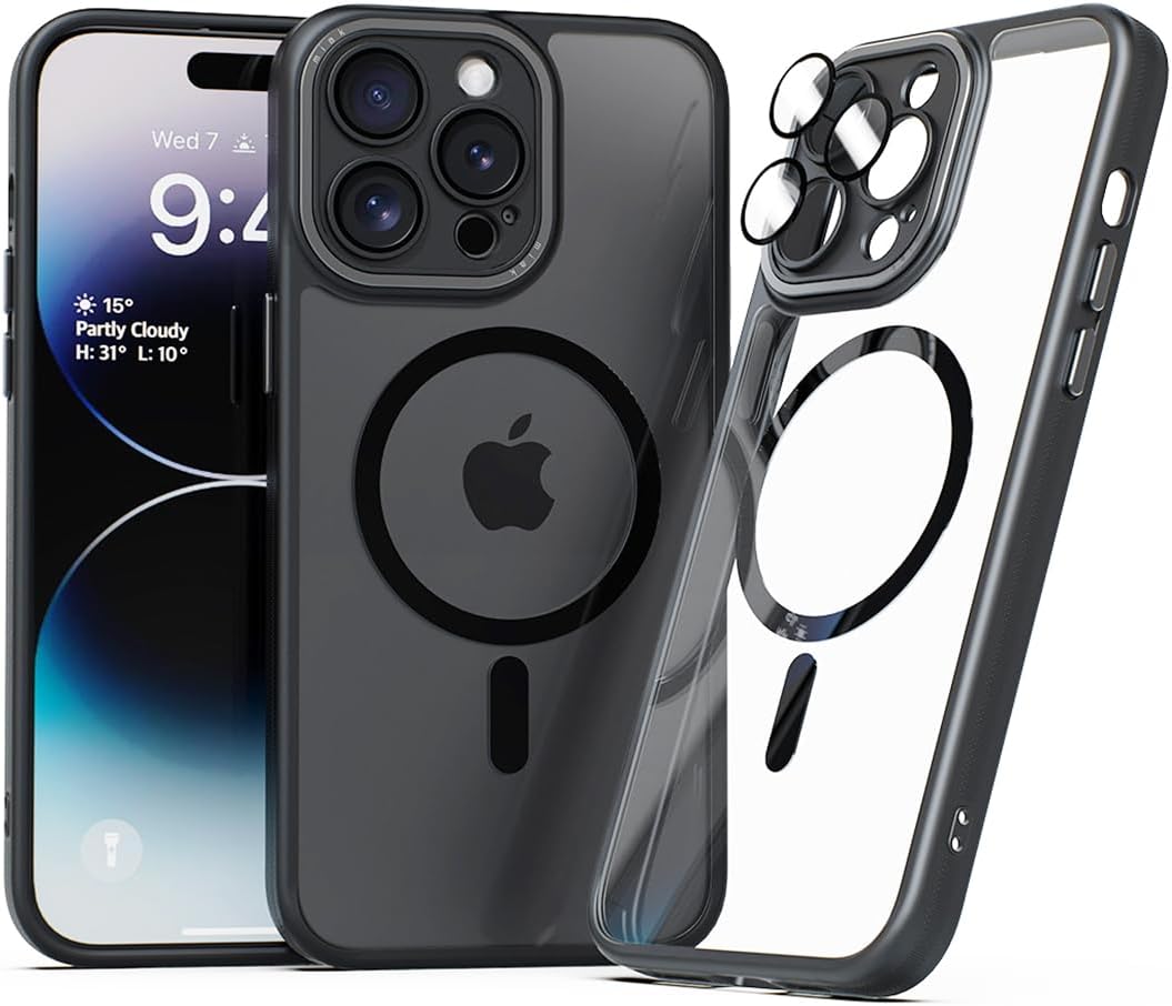 miak Duo V2 Clear Magnetic Case Designed for iPhone 14 Pro Max Compatible with MagSafe 2022 (Black)