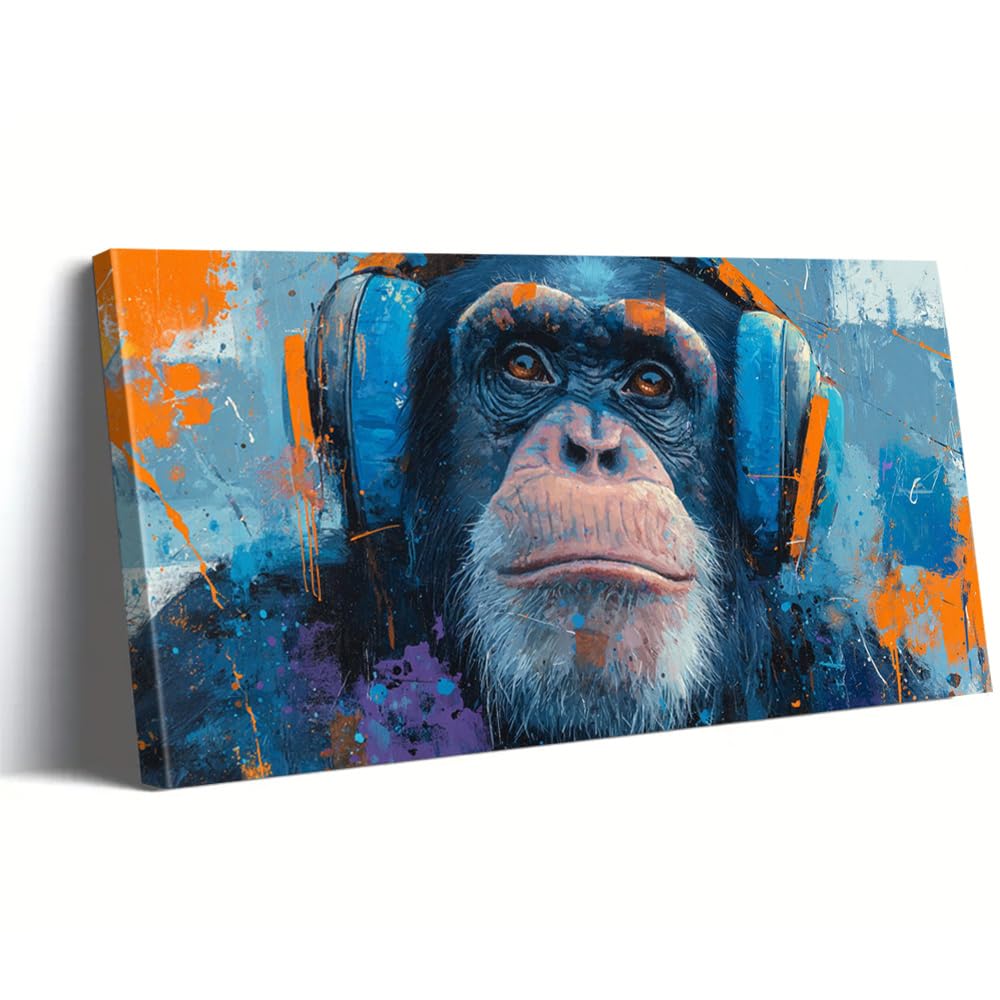 AEFOUU Modern Abstract Monkey Wall Art Large - Blue Black Splash Colorful Canvas Large-Eye Monkey Face Picture for Living Room(20x40cm/8x16in/Frameless)