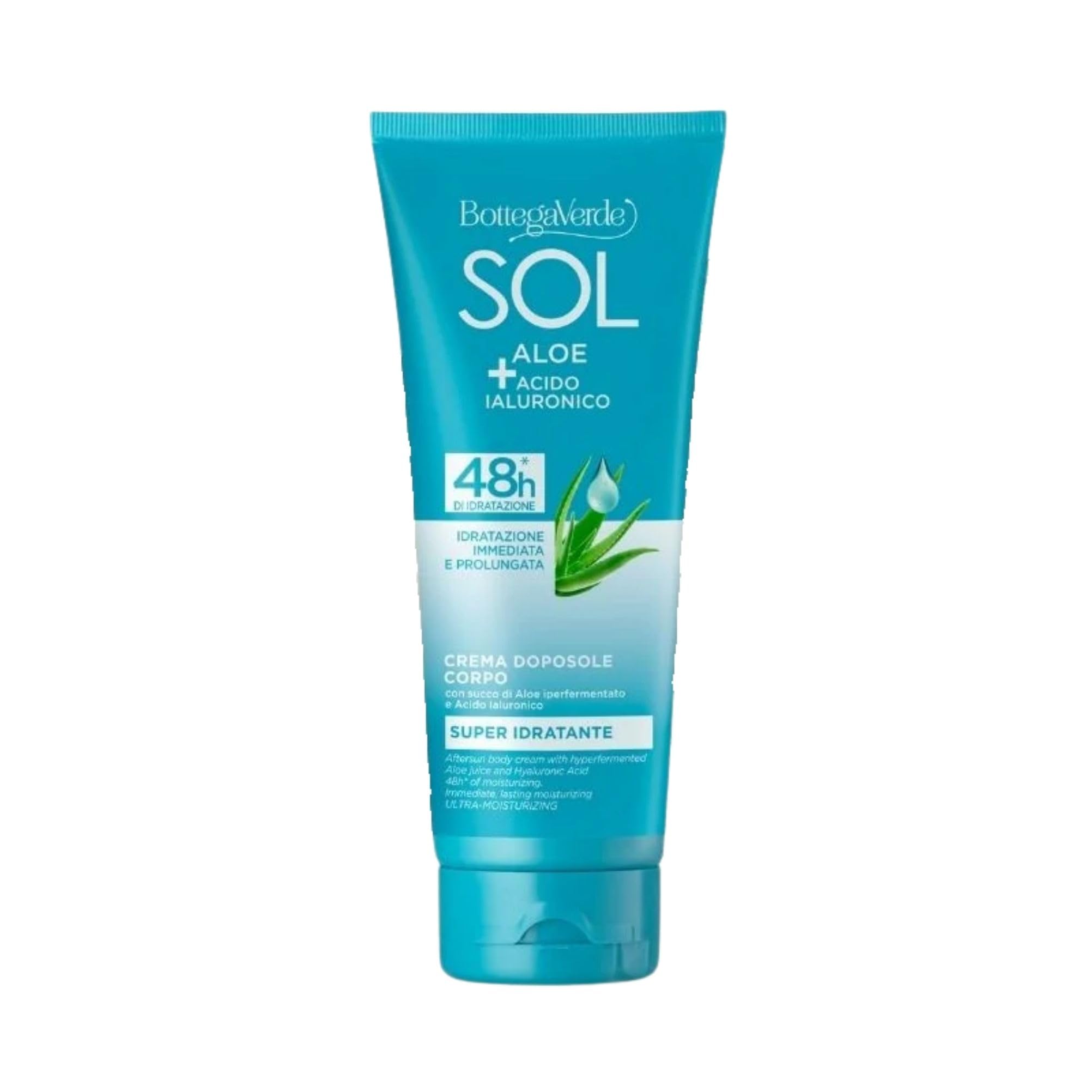Bottega Verde - SOL Aloe e Acido Ialuronico, Crema Doposole Corpo con Acido Ialuronico e Aloe, 200ml, Idrata Fino a 48 Ore e Prolunga l'Abbronzatura