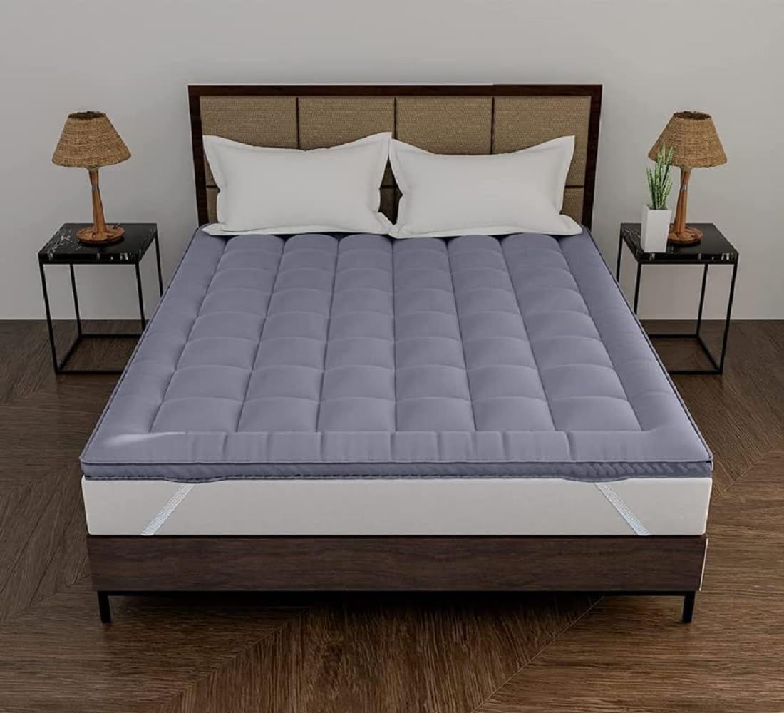 600 GSM Microfiber Mattress Topper | Quilted Mattress Padding Bed Topper | King Size 78x72 Inch | Ultra Soft Gadda Topper with Elastic Straps | Comfort Sleep & Pain Relief Support | Grey