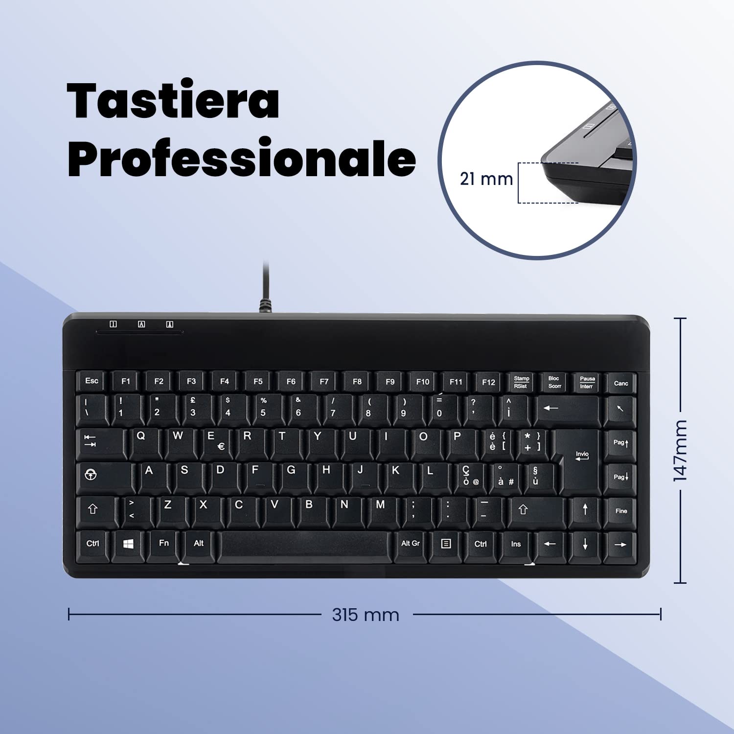 Perixx PERIBOARD-409 Mini Tastiera Italiano USB Cablata per Computer Desktop Laptop, Nera