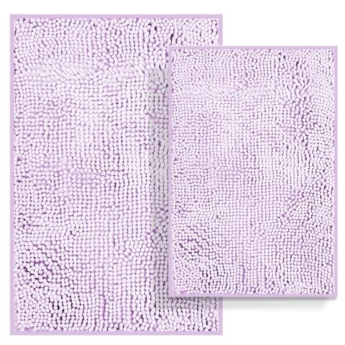 RUN HELIX Bath Mat Rug,24x17+20x32 Inches, Non-Slip Bathroom Rug Set 2 Piece, Comfortable, Soft, Super Water Absorption, Thick Bath Rugs, Easier to Dry for Bathroom Floor Rugs, Lavender Purple