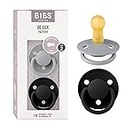BIBS Pacifiers - De Lux Collection | BPA-Free Baby Pacifier | Made in Denmark | Set of 2 Cloud/Black Color Premium Soothers | Size 6-18 Months