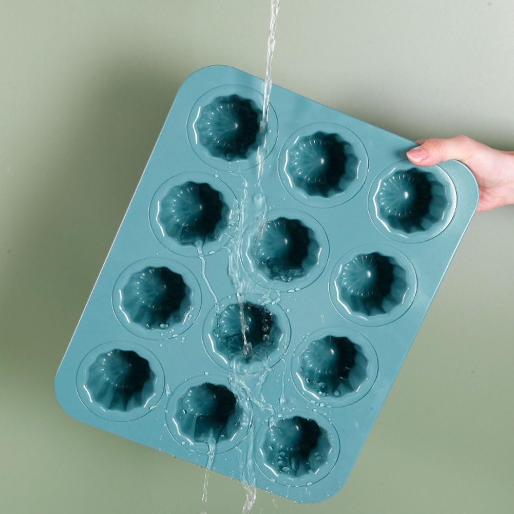 12-Cavity Canelé Pan Nonstick, Carbon Steel Canelé Molds for French Pastry Baking, Mini Cake & Custard Molds, Easy Release Canele Baking Pan for Home Bakers