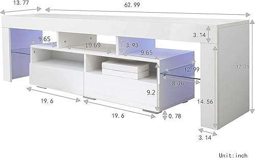 Miniatura 7 de Goujxcy Soporte de TV LED para televisores de 65 pulgadas, centro de entretenimiento de alto brillo con cajones de almacenamiento, mesa de consola
