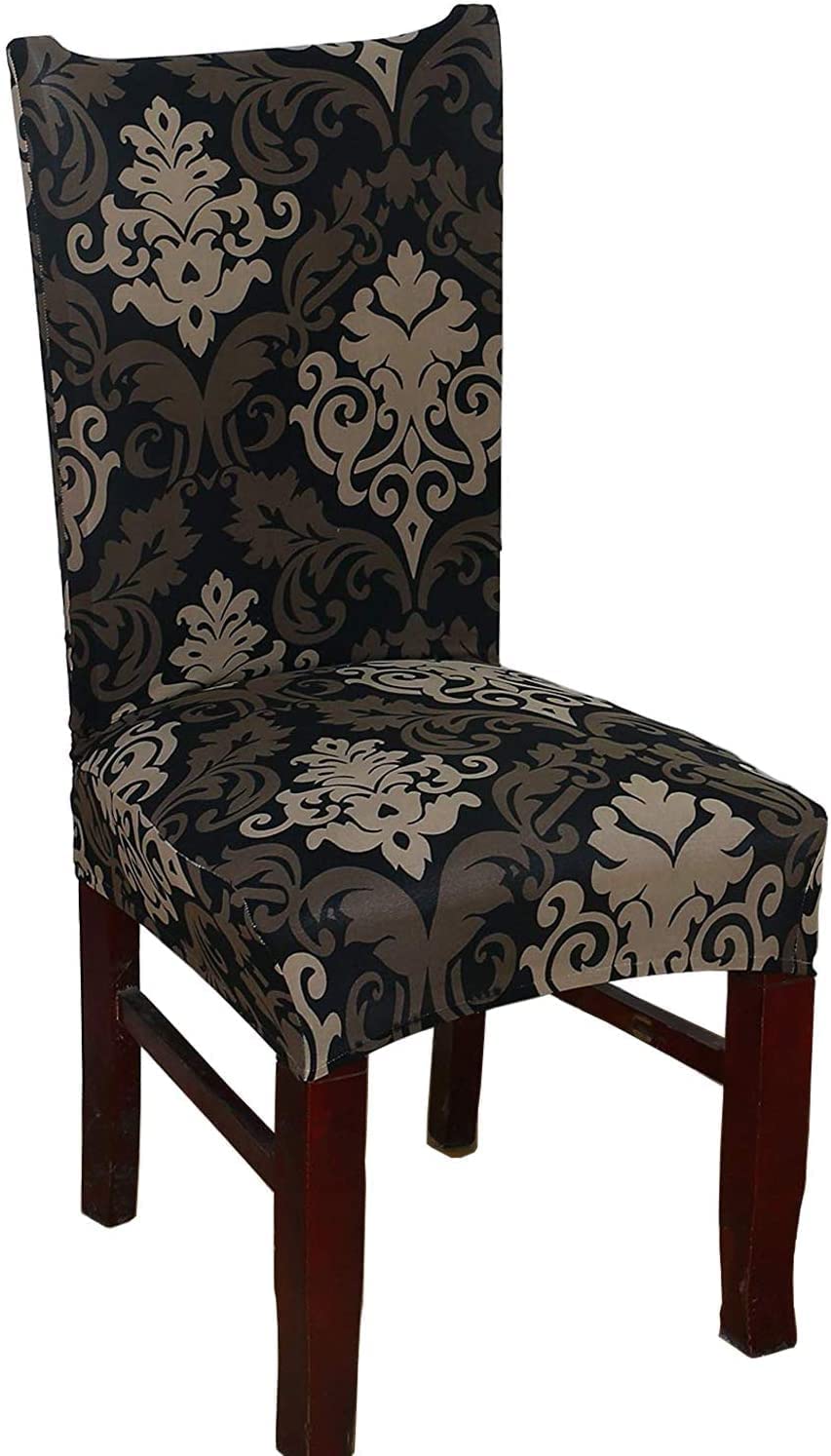 House of Quirk Elastic Chair Cover Stretch Removable Washable Short Dining Chair Cover Protector Seat Slipcover (Pack 6, Black Brown Motif),Polyester 1