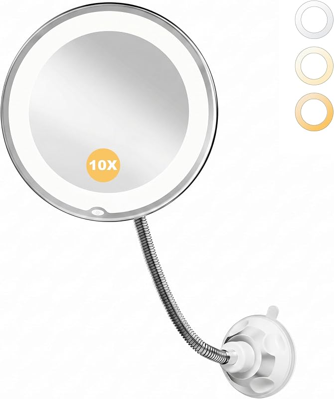 Espelho de maquiagem Brightown com ampliação de 10x, iluminação e 3 modos de luz, branco