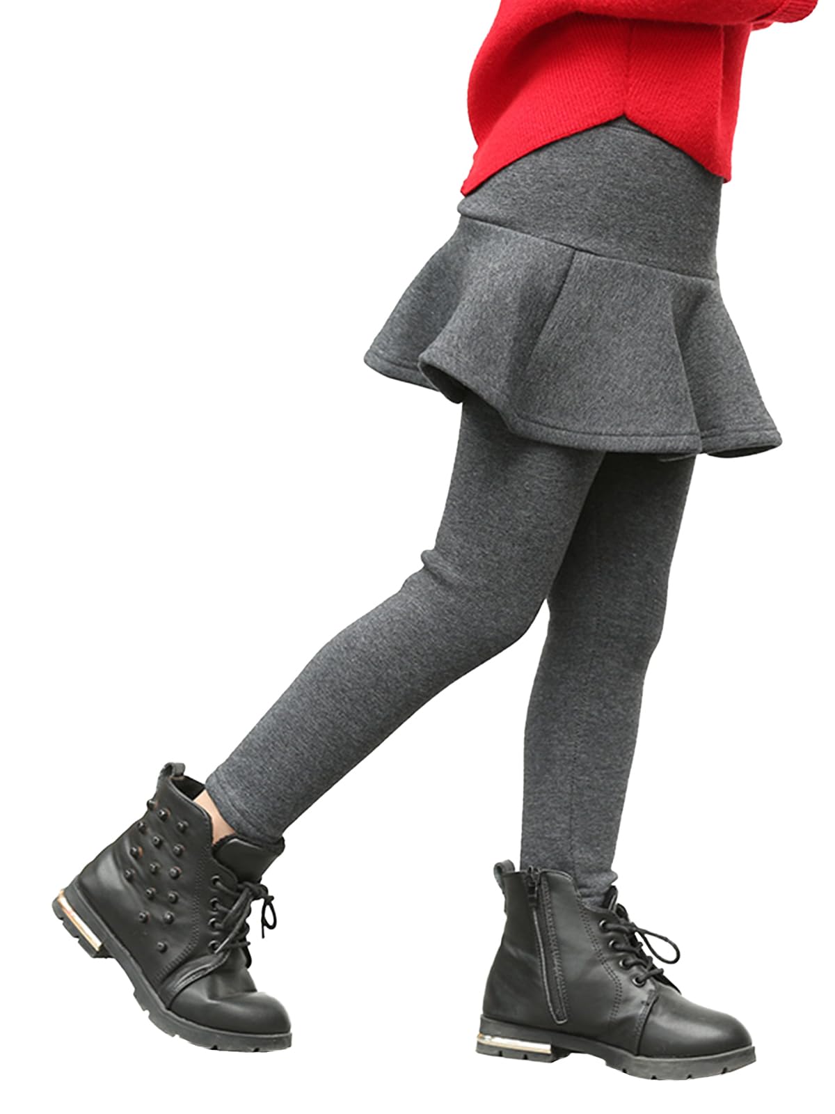 LOLANTA Leggings con forro polar para niñas con falda, pantalones cálidos de invierno para niños, falda con volantes