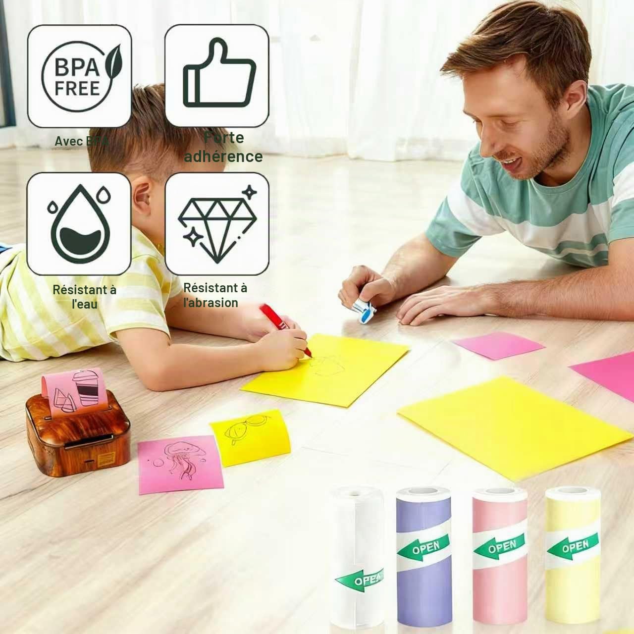 Mini Rouleaux Papier Autocollant Thermique 57x25mm pour Imprimante Phomemo Memoking - Lot de 8
