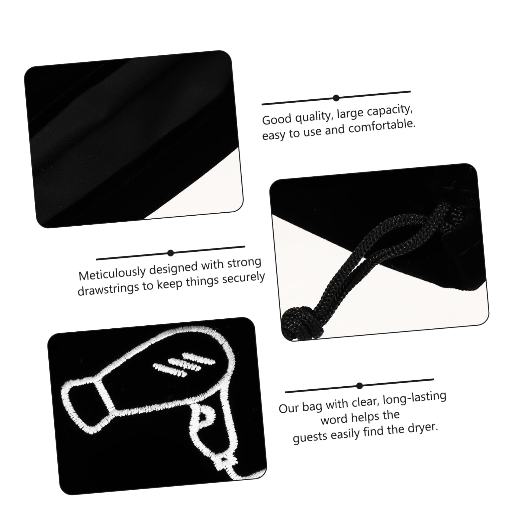 DOITOOL 13piezas Bolsa De Almacenamiento De Franela Para Secador De Pelo y Joyas Organizador De Artículos De Cierre Color Negro