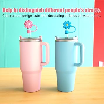 Straw Cover Caps for Stanley Cup, Compatible with 30&40 Oz Tumblers, 10mm Dust-Proof Reusable Straw Tips Lids, 7pcs Flowers