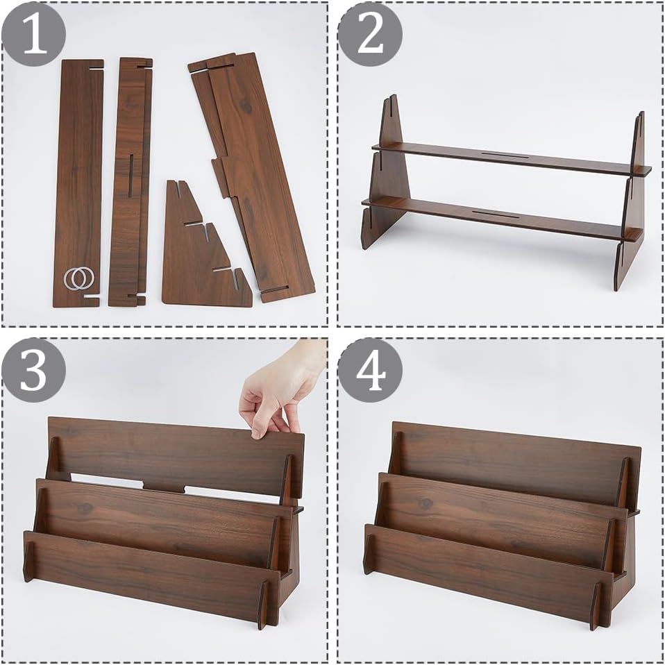 DICOSMETIC 2-Tier Greeting Card Display Stand Wooden Sticker Display Stand Card Stands Jewelry Organizer Holder Brown Earring Display for Home Retail Counter Display, 42x14.2x20.8cm