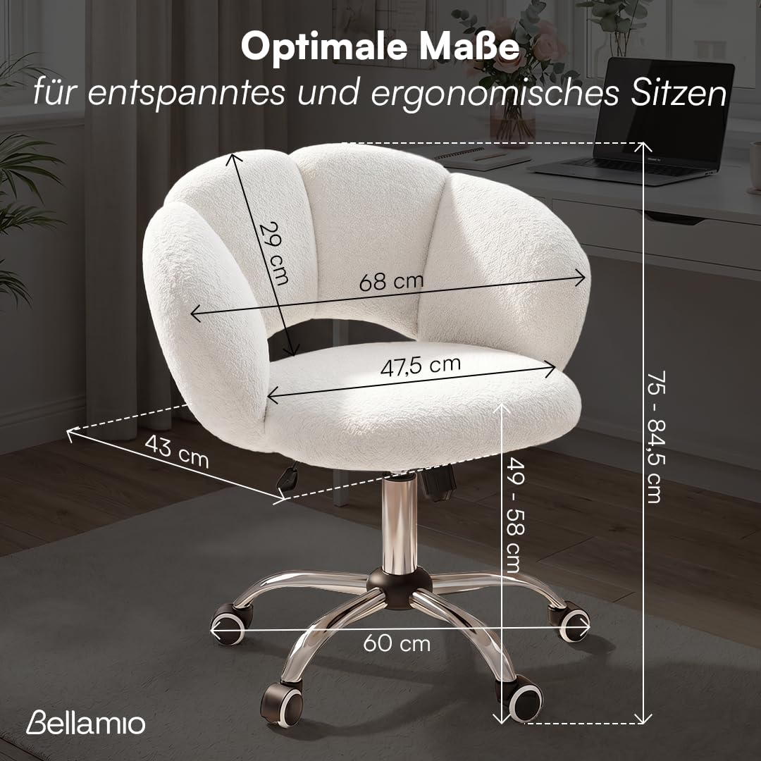 Bellamio Meli Schreibtischstuhl Wolkenform, Weiß, 140 kg, höhenverstellbar
