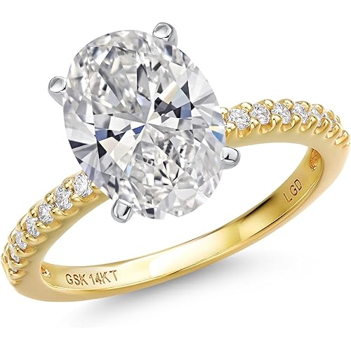 Gem Stone King 2.66 Cttw 14K 2-Tone Gold Lab Grown Diamond Engagement Ring For Women | Center Oval Diamond 2.5 Ct | IGI Certified | E-F Color | VS1-VS2 Clarity