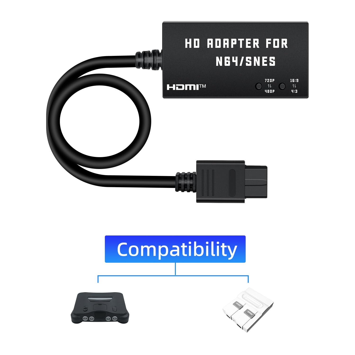 Mcbazel Konwerter N64 na HDMI dla konsoli N64/SNES. Kabel HDMI do HDTV obsługuje 480p/720p/stereo audio/współczynnik proporcji 16:9/4:3.