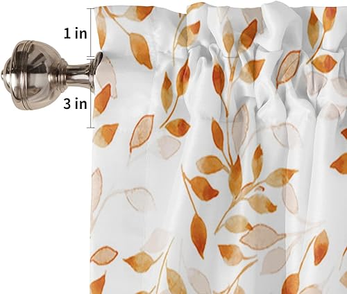 Miniatura 5 de Cenefa de ventana con diseño botánico de plantas de acuarela y hojas naranjas para sala de estar, cenefas con bolsillo para barra, cortina de cocina