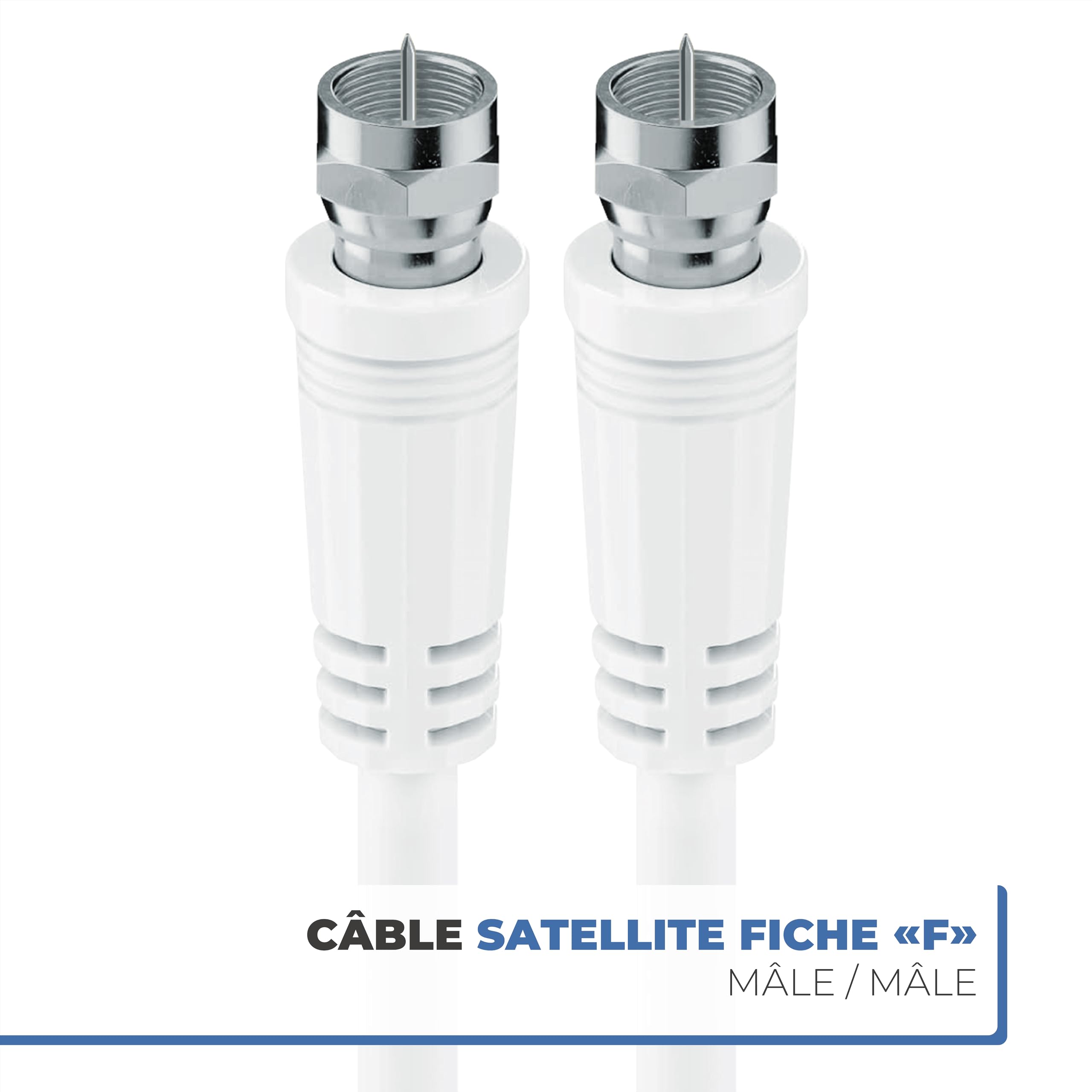 APM Câble Coaxial Satellite Fiche F Mâle, 10M + Adaptateur Fiche F Femelle vers Coaxial 9.52mm Mâle, Compatible TV Parabole Antenne Modem Satellite, 409007