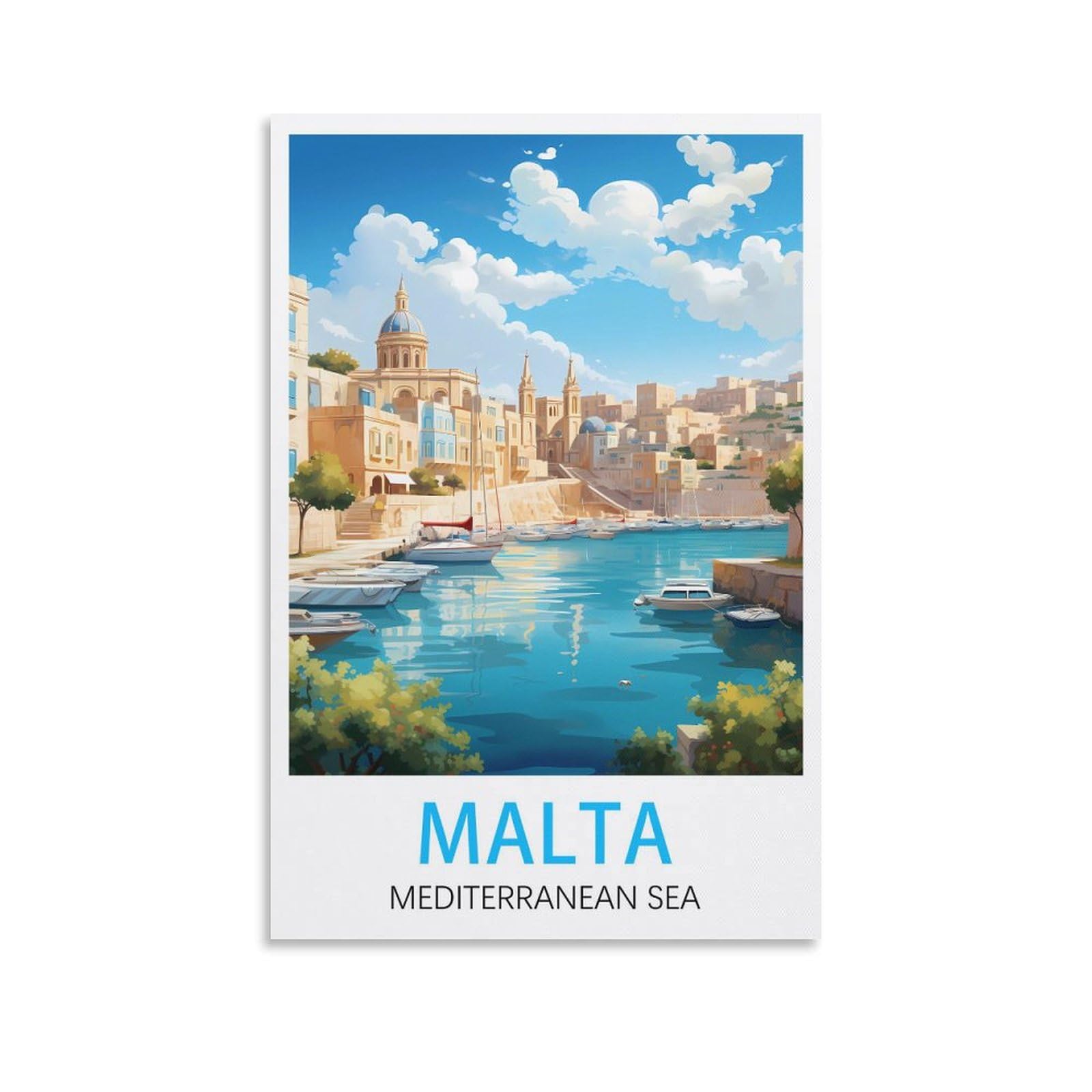 Lolwnni Unframe-Style Malta Vintage Travel Posters 12X18inch(30X45cm) Canvas Wall Art Print Picture Paintings For Living Room Bedroom Decor