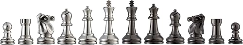 Miniatura 6 de Bobby Fischer Juego de ajedrez Staunton de metal definitivo con 3.75 pulgadas King - Piezas de ajedrez ponderadas solamente, plata y negro, juego de