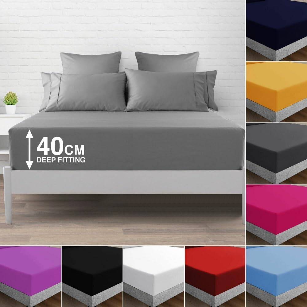 New Plain Dye Extra Deep Small Double Size Fitted Sheet Bedding with 40cm Depth, Soft Poly Cotton 4ft Bed Fitted Sheets No Iron Elastic Pocket Bottom Bed Sheet (Plum) — image 1