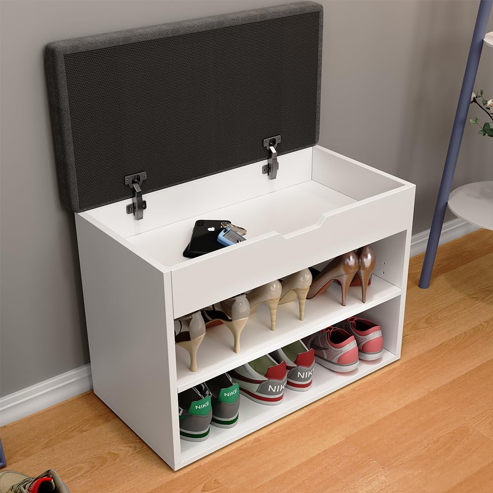 Vicco Panca scarpiera da ingresso Titus, Bianco, 60 x 45 cm con ripiano, adatto per la conservazione e combinabile come seduta