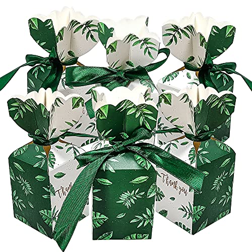 Freletry 50PCS Candy Favor-Boxes Wedding Birthday Party Gift Boxes Christmas gift box with 50PCS Deep Green Ribbon Decoration (Green)