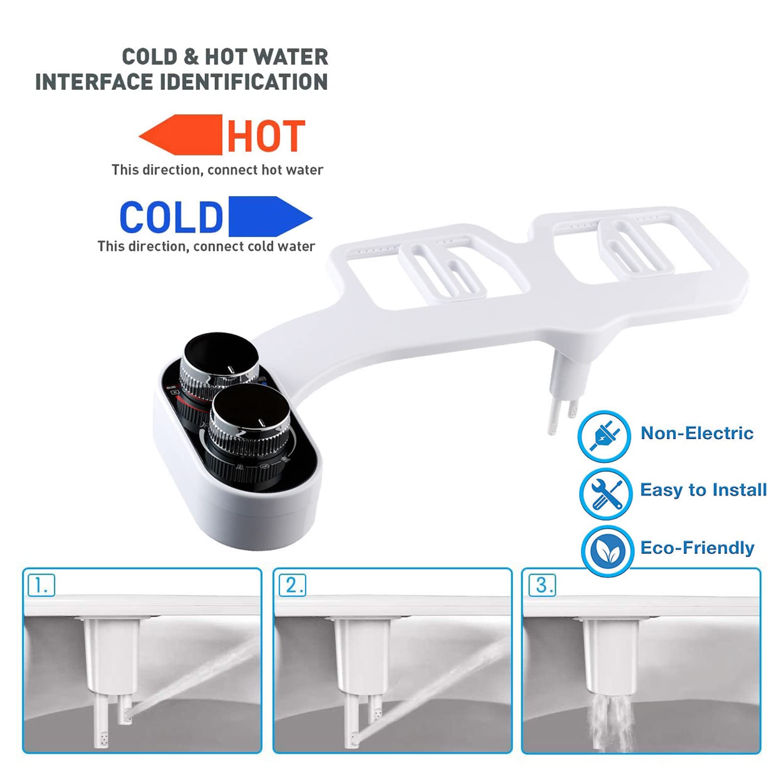 Pwshymi Rociador de bidé de Doble Boquilla, Presión de Agua Ajustable