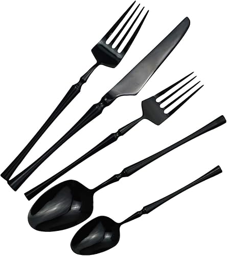 Miniatura 6 de Gugrida Juego de cubiertos negros de 20 piezas de acero inoxidable 304, cubertería de lujo pulido con espejo, apto para lavavajillas, servicio para 4