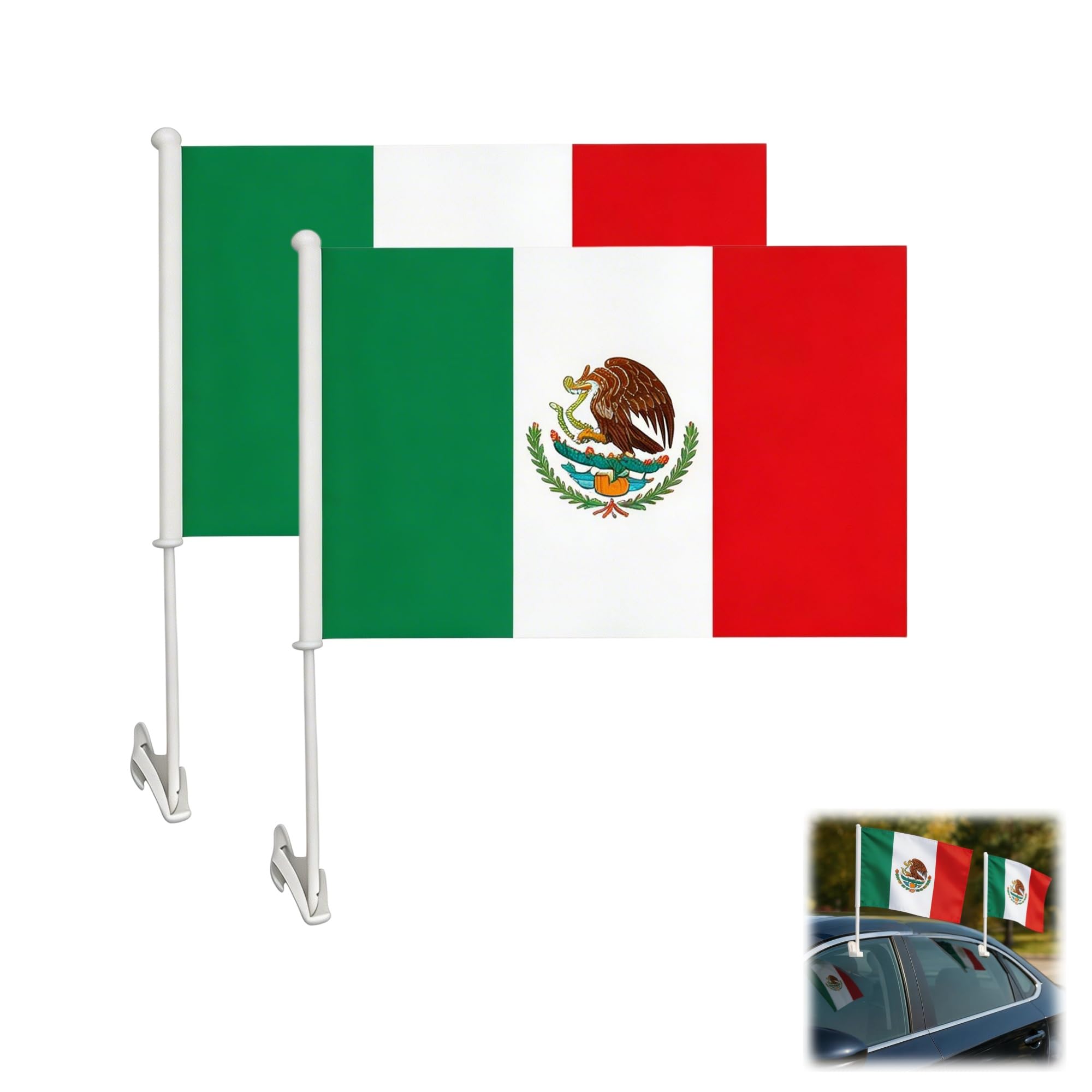 Photo 1 of 2 Pack Patriotic Car Window Flags, Mexico National Flag