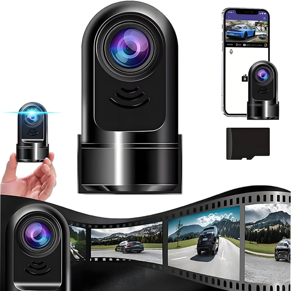 Mini cámara de salpicadero ADAS giratoria 1080P HD de 360°, nueva cámara de salpicadero de coche 2025, tarjeta de 16 GB/32 GB, modo de estacionamiento 24 horas/Wi-Fi integrado/visión nocturna/detecció