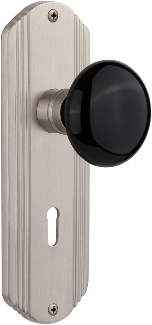Nostalgic Warehouse Deco Plate with Keyhole Black Porcelain Knob, Double Dummy, Antique Pewter