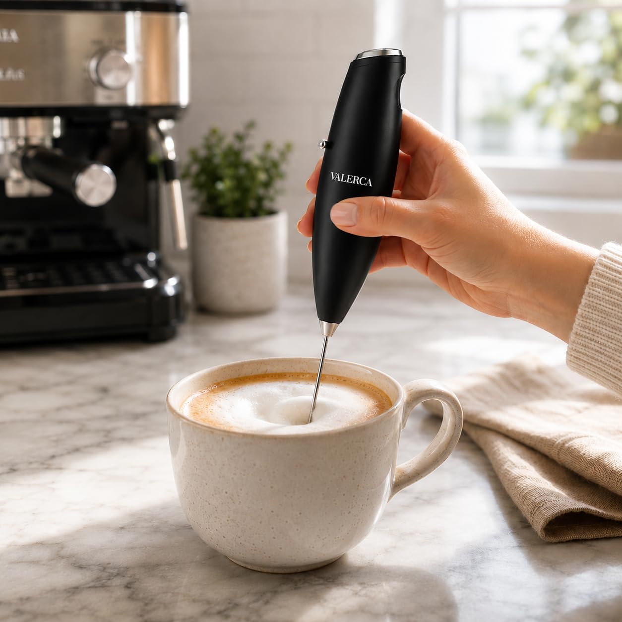 espumador de leche electrico valerca, batidora de mano de leche ultrarrapida, batidora electrica para café, café con leche, capuchino, frappé, matcha y crema para café,