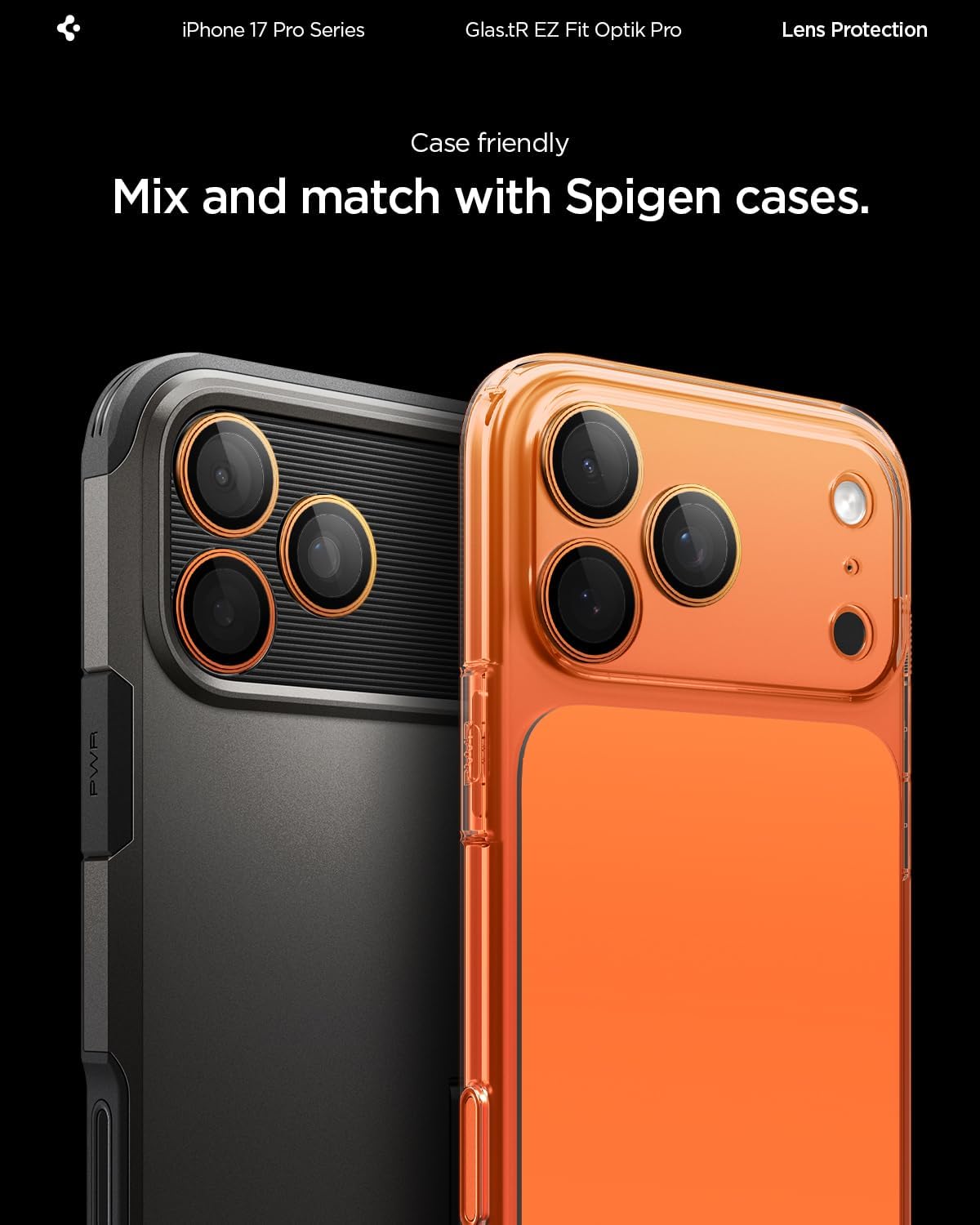 Spigen Camera Lens Screen Protector [GlasTR EZ Fit Optik Pro] Designed for iPhone 17 Pro Max | iPhone 17 Pro [Case Friendly] - Cosmic Orange [2 Pack] - Image 7