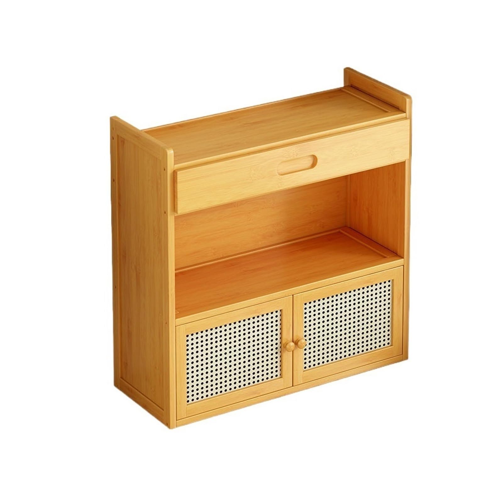 Zhaoj24-05 Bookcase Countertop Minimalism Bamboo Bookshelf with Rattan Weaving Doors Home Storage Rack
