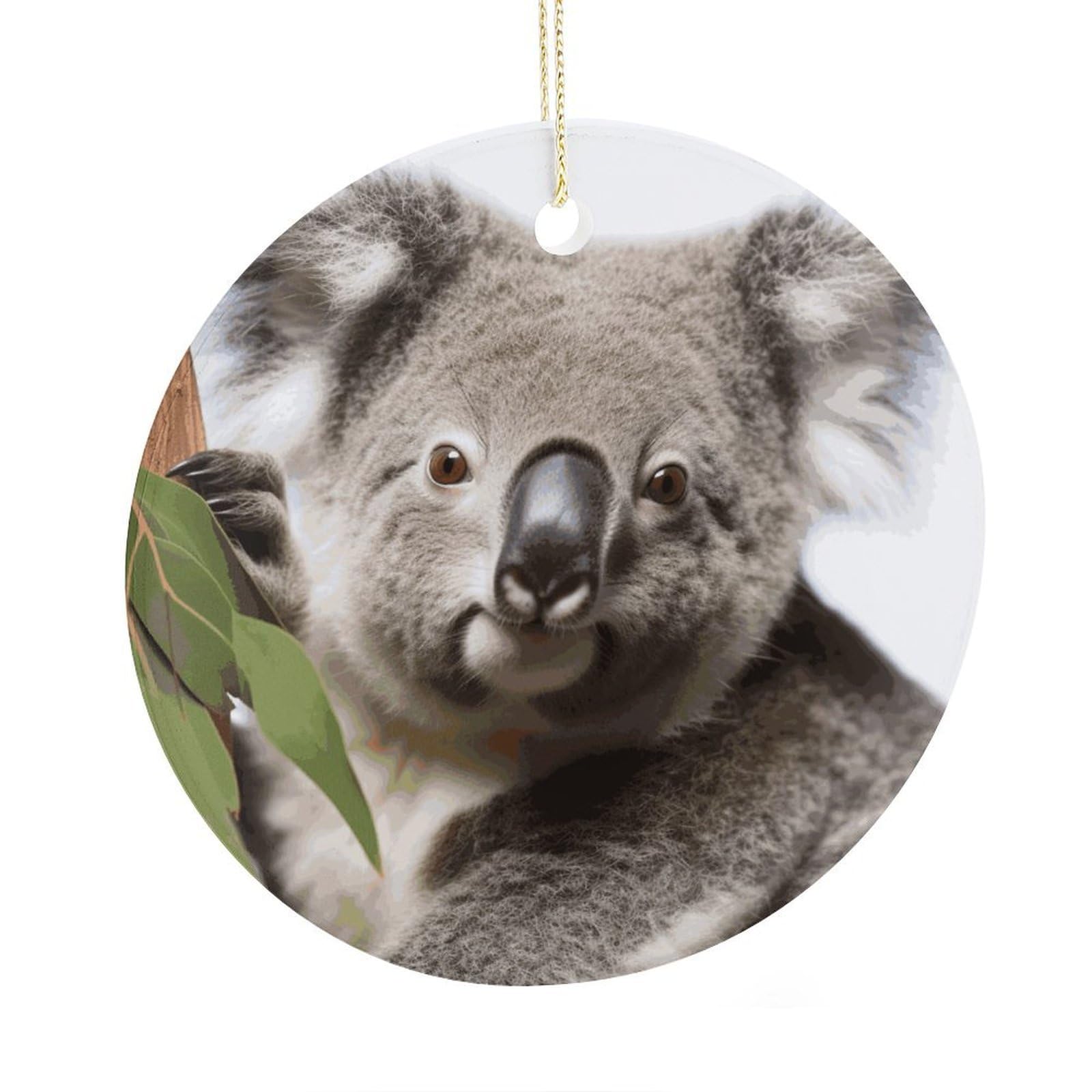 Fekiloot Style Koala Bear Christmas Ornaments 2.9 Inch Round Ceramic Ornament Keepsake Thank You Gifts For Office, Room, Home - Holiday Present Ideas