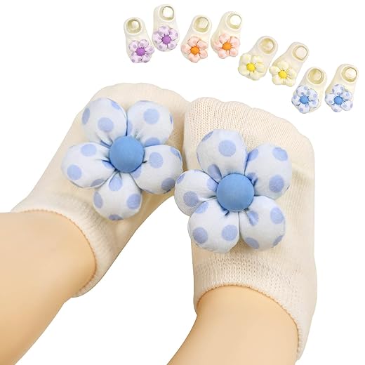4Packs Baby Girls Socks,Flower Non-Slip Grips for Babies Toddler Princess Low Cut Ankle Socks for Girls