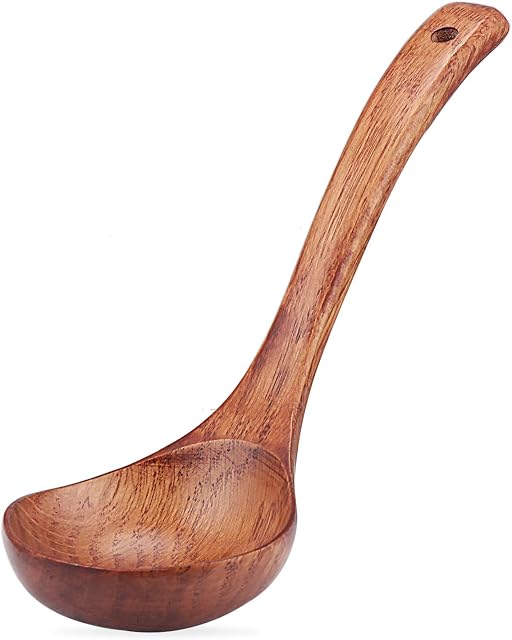 TsunNee Wooden Soup Ladle, Natural Wood Soup Spoon, Porridge Spoon, 9.45inch Length
