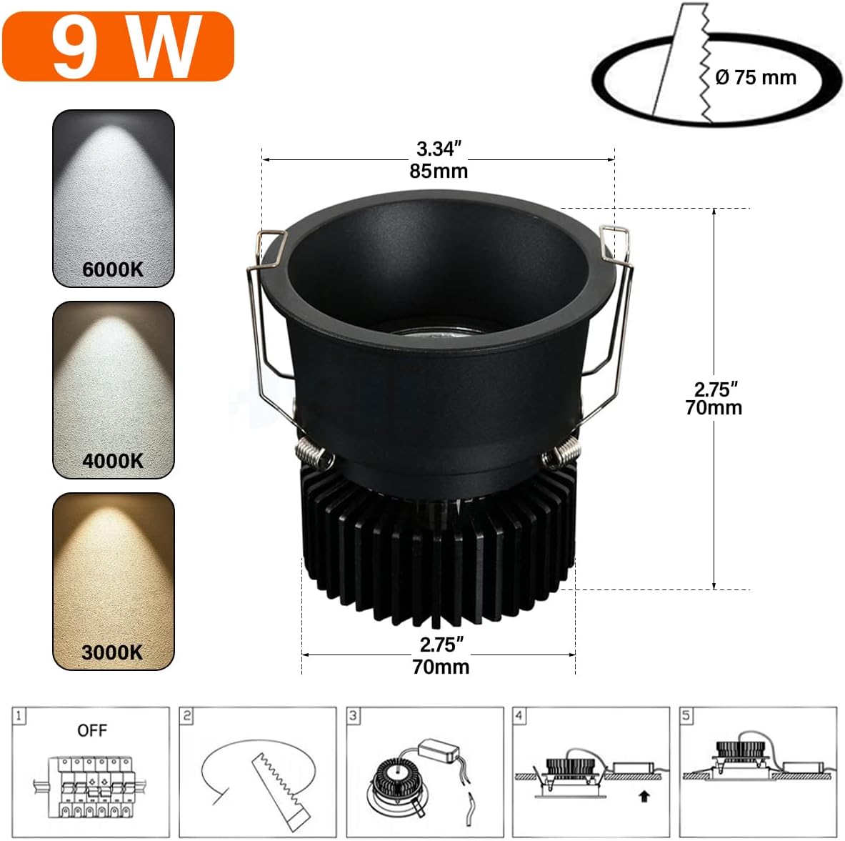 LED Recessed Lighting, Recessed Ceiling Spotlights,Adjustable Beam Angle Anti-Glare,5W,9W,12W,CRI90+ COB Downlight,Transformer Included,4 PCS 8 PCS