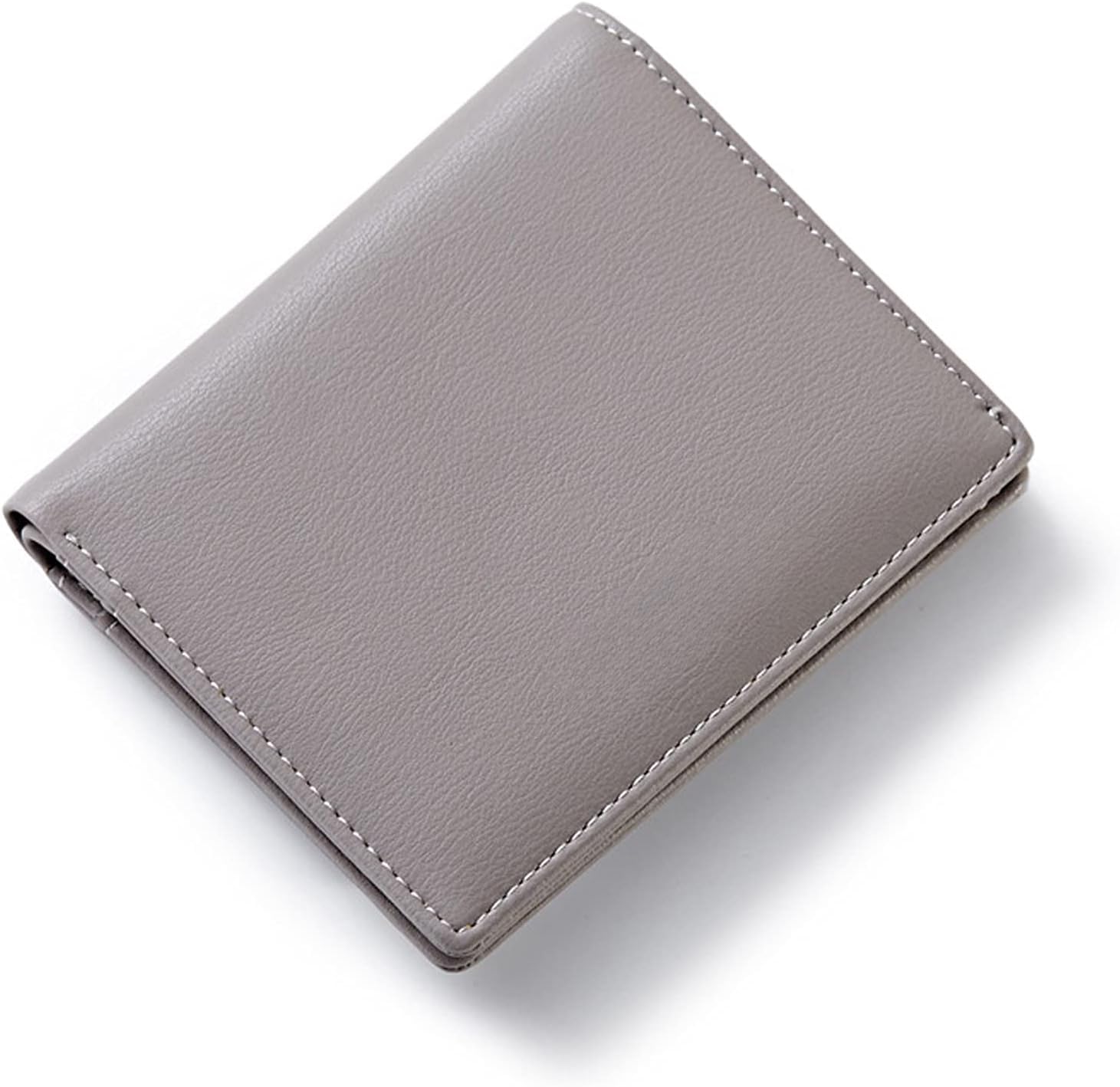 Plinvo Mini Bifold Genuine Leather Wallet for Women Compact Slim Design with ID Window 6 Card Slots Lightweight (Grey)