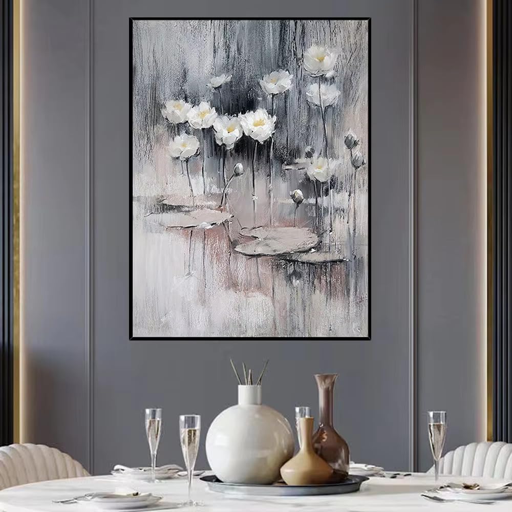 AEFOUU Wall Art Canvas Picture Print Monet Paintings Abstract Water Lily Gray Texture Canvas Picture Modern Home Decor Mural(20x30cm/8x12in/Internal Frame)