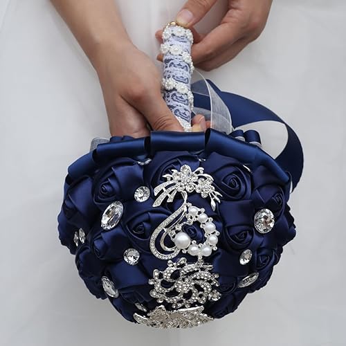 Miniatura 3 de Ramos de novia de satén de cristal, ramo de novia, romántico, dama de honor, flores para el día de San Valentín, confesión, fiesta, decoración de